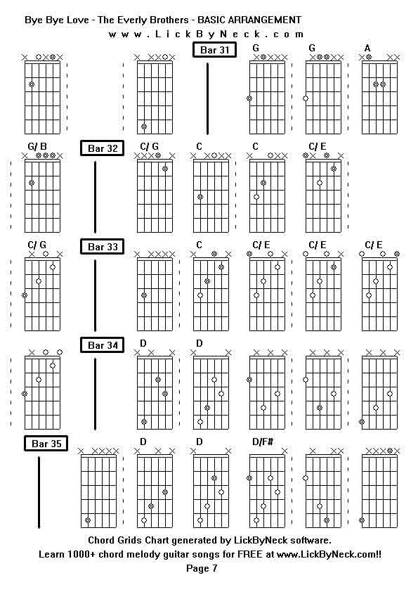 Chord Grids Chart of chord melody fingerstyle guitar song-Bye Bye Love - The Everly Brothers - BASIC ARRANGEMENT,generated by LickByNeck software.